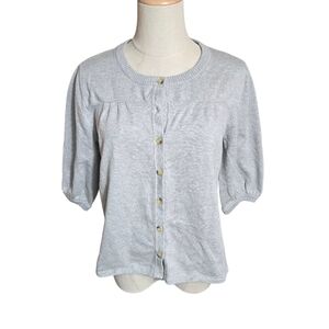 Motto Light Gray Button-Down Short Sleeve Cardigan Sweater